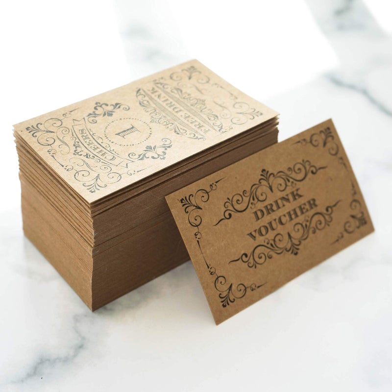 RXBC2011 100 Free Drink Tickets Coupons for a Free Drink Wedding Christmas Work Event Party Bar Kraft Card - Image 5